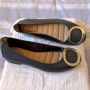 Me Too navy blue pebble-grain leather ballet shoes